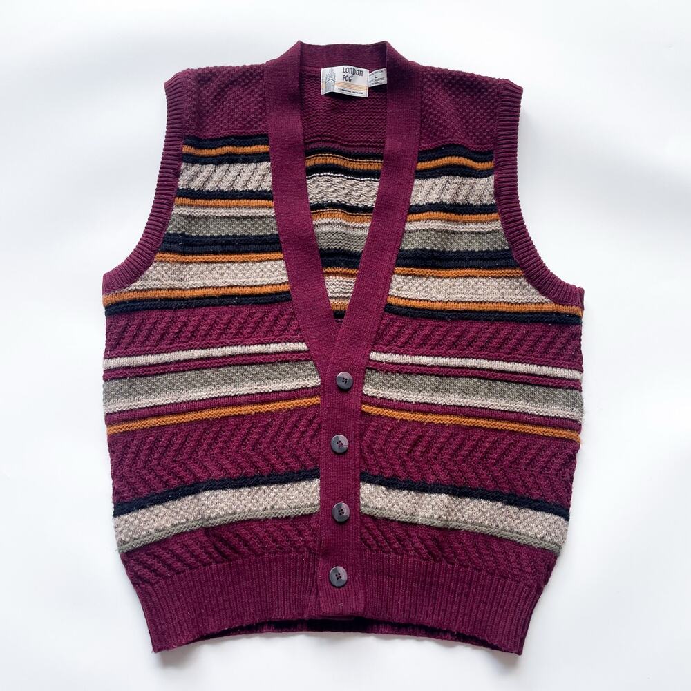 Vintage London Fog Acrylic and Wool Blend Bold Striped Sweater Vest Size Large